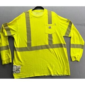 Carhartt FR Hi Vis Yellow Long Sleeve Work Shirt Guthrie County REC XL Tall